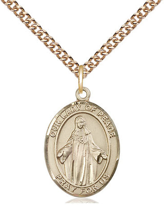 14kt Gold Our Lady of Peace Medal Engraved Catholic Saint Jewelry