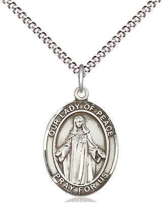 Pewter Our Lady of Peace Pendant | 18-inch Light Rhodium Chain | Engravable