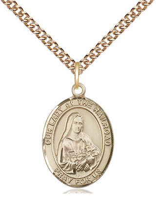 14kt Gold Our Lady of the Railroad Medal Engraved Catholic Saint Jewelry