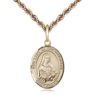 14kt Gold Our Lady of the Railroad Medal Engraved Catholic Saint Jewelry
