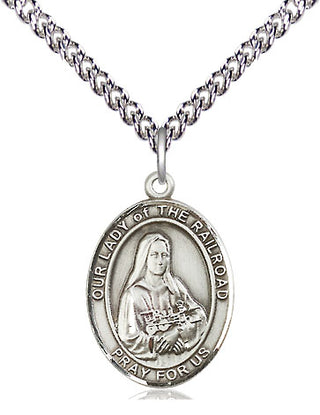 Sterling Silver Our Lady of the Railroad Medal Religious Jewelry Engraved Catholic Saint Jewelry