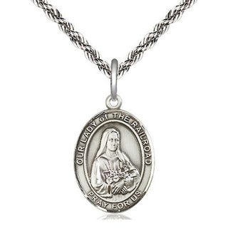 Sterling Silver Our Lady of the Railroad Medal Religious Jewelry Engraved Catholic Saint Jewelry