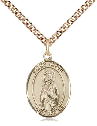 14kt Gold Saint Alice Medal Engraved Catholic Saint Jewelry