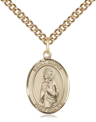 14kt Gold Saint Alice Medal Engraved Catholic Saint Jewelry