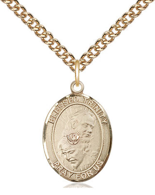 14kt Gold Blessed Trinity Medal Engraved Catholic Saint Jewelry