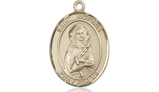 14kt Gold Saint Victoria Medal Engraved Catholic Saint Jewelry