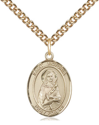 14kt Gold Saint Victoria Medal Engraved Catholic Saint Jewelry