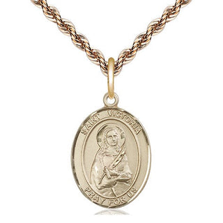 14kt Gold Saint Victoria Medal Engraved Catholic Saint Jewelry