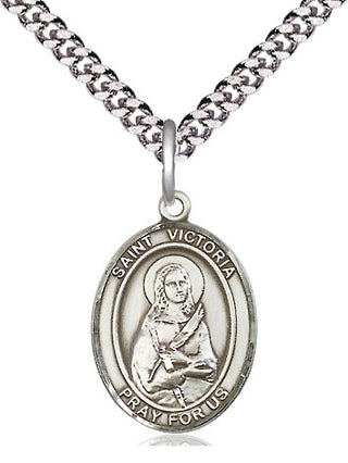 Pewter Saint Victoria Medal Religious Jewelry Engraved Catholic Saint Jewelry