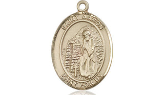 14kt Gold Saint Aaron Medal Engraved Catholic Saint Jewelry