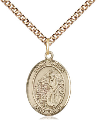 14kt Gold Saint Aaron Medal Engraved Catholic Saint Jewelry