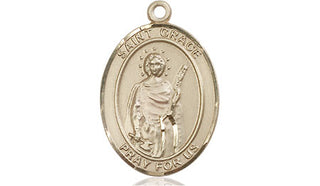 14kt Gold Saint Grace Medal Engraved Catholic Saint Jewelry