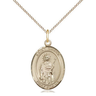 14kt Gold Saint Grace Medal Engraved Catholic Saint Jewelry
