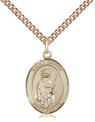 14kt Gold Saint Grace Medal Engraved Catholic Saint Jewelry