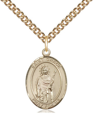 14kt Gold Saint Grace Medal Engraved Catholic Saint Jewelry