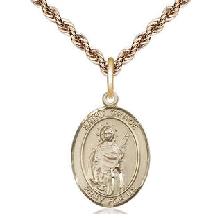 14kt Gold Saint Grace Medal Engraved Catholic Saint Jewelry