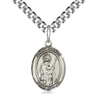 Pewter Saint Grace Medal Religious Jewelry Engraved Catholic Saint Jewelry