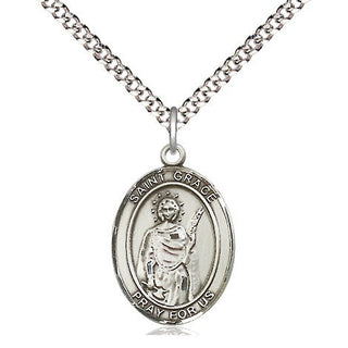 Pewter Saint Grace Medal Religious Jewelry Engraved Catholic Saint Jewelry