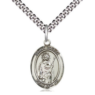 Pewter Saint Grace Medal Religious Jewelry Engraved Catholic Saint Jewelry