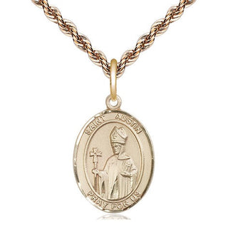 14kt Gold Saint Austin Medal Engraved Catholic Saint Jewelry