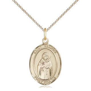 14kt Gold Saint Samuel Medal Engraved Catholic Saint Jewelry