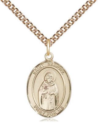 14kt Gold Saint Samuel Medal Engraved Catholic Saint Jewelry
