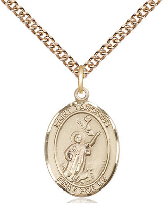 14kt Gold Saint Tarcisius Medal Engraved Catholic Saint Jewelry