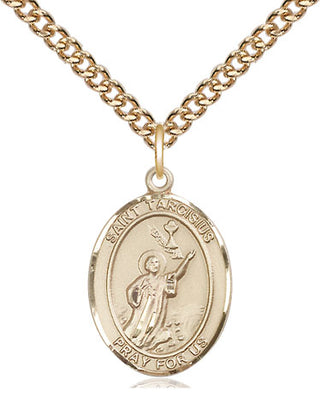 14kt Gold Saint Tarcisius Medal Engraved Catholic Saint Jewelry