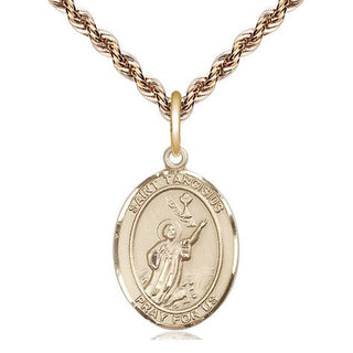 14kt Gold Saint Tarcisius Medal Engraved Catholic Saint Jewelry