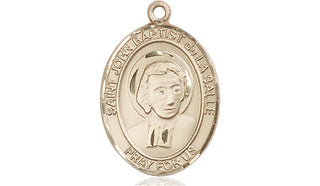 14kt Gold Saint John Baptist de la Salle Medal Engraved Catholic Saint Jewelry