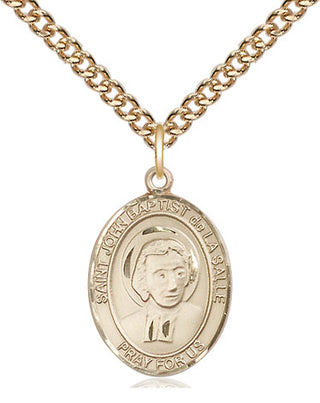 14kt Gold Saint John Baptist de la Salle Medal Engraved Catholic Saint Jewelry