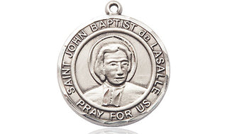 Pewter Saint John Baptist de la Salle Medal Engraved Catholic Saint Jewelry