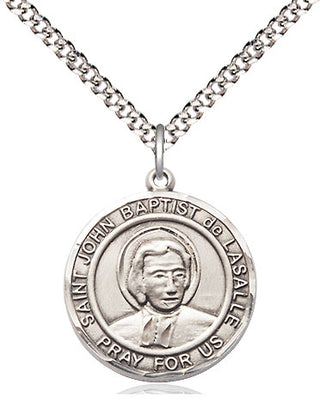 Sterling Silver Saint John Baptist de la Salle Medal Religious Jewelry Engraved Catholic Saint Jewelry
