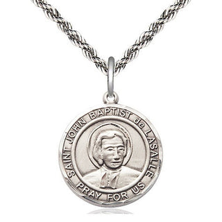 Sterling Silver Saint John Baptist de la Salle Medal Religious Jewelry Engraved Catholic Saint Jewelry