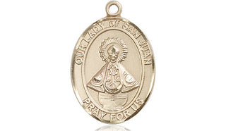 14kt Gold Our Lady of San Juan Medal Engraved Catholic Saint Jewelry