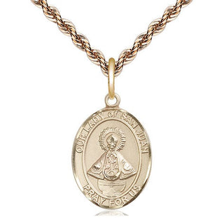 14kt Gold Our Lady of San Juan Medal Engraved Catholic Saint Jewelry