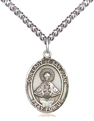Sterling Silver Our Lady of San Juan Medal Religious Jewelry Engraved Catholic Saint Jewelry