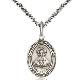 Sterling Silver Our Lady of San Juan Medal Religious Jewelry Engraved Catholic Saint Jewelry