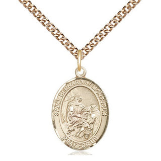 14kt Gold Saint Bernard of Montjoux Medal Engraved Catholic Saint Jewelry