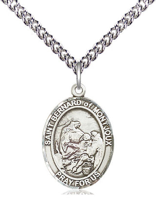 Sterling Silver Saint Bernard of Montjoux Medal Religious Jewelry Engraved Catholic Saint Jewelry