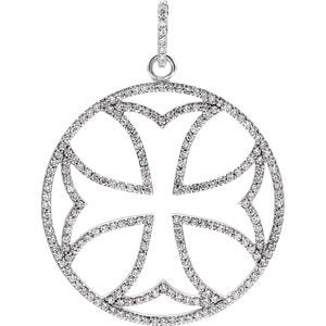 14K White 1 1/8 CTW Diamond Cross Pendant