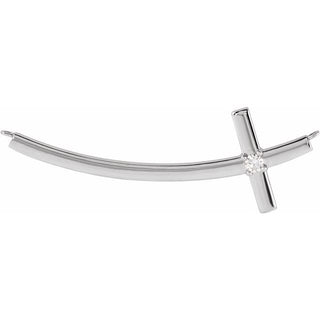 14K White .06 CT Natural Diamond Sideways Cross Necklace Center