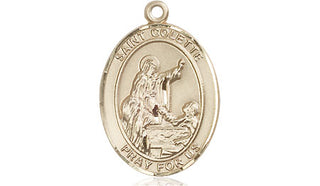 14kt Gold Saint Colette Medal Engraved Catholic Saint Jewelry