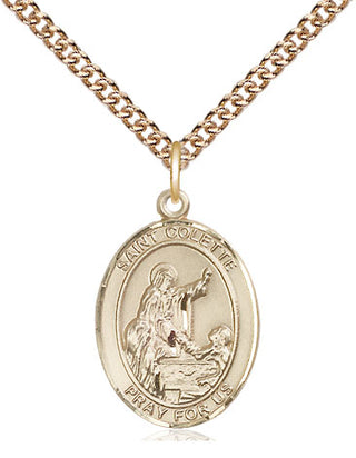 14kt Gold Saint Colette Medal Engraved Catholic Saint Jewelry