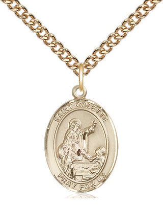 14kt Gold Saint Colette Medal Engraved Catholic Saint Jewelry