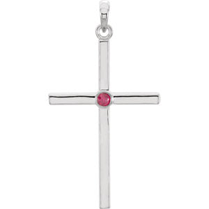14K White Ruby Cross 30.6x16.6 MM Pendant