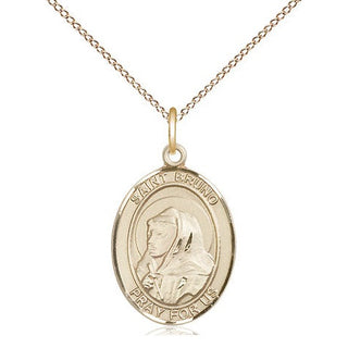 14kt Gold Saint Bruno Medal Engraved Catholic Saint Jewelry