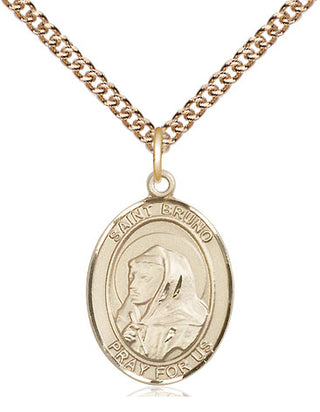 14kt Gold Saint Bruno Medal Engraved Catholic Saint Jewelry