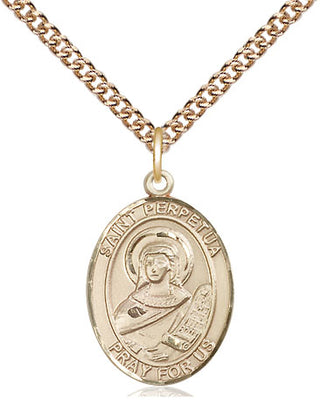 14kt Gold Saint Perpetua Medal Engraved Catholic Saint Jewelry