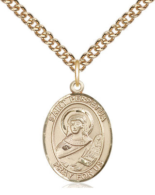 14kt Gold Saint Perpetua Medal Engraved Catholic Saint Jewelry